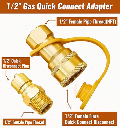 Miniatura 2 de CALPOSE Kit de conexión rápida de gas de 12", conector de desconexión rápida de gas LP y enchufe de inserción macho, latón macizo