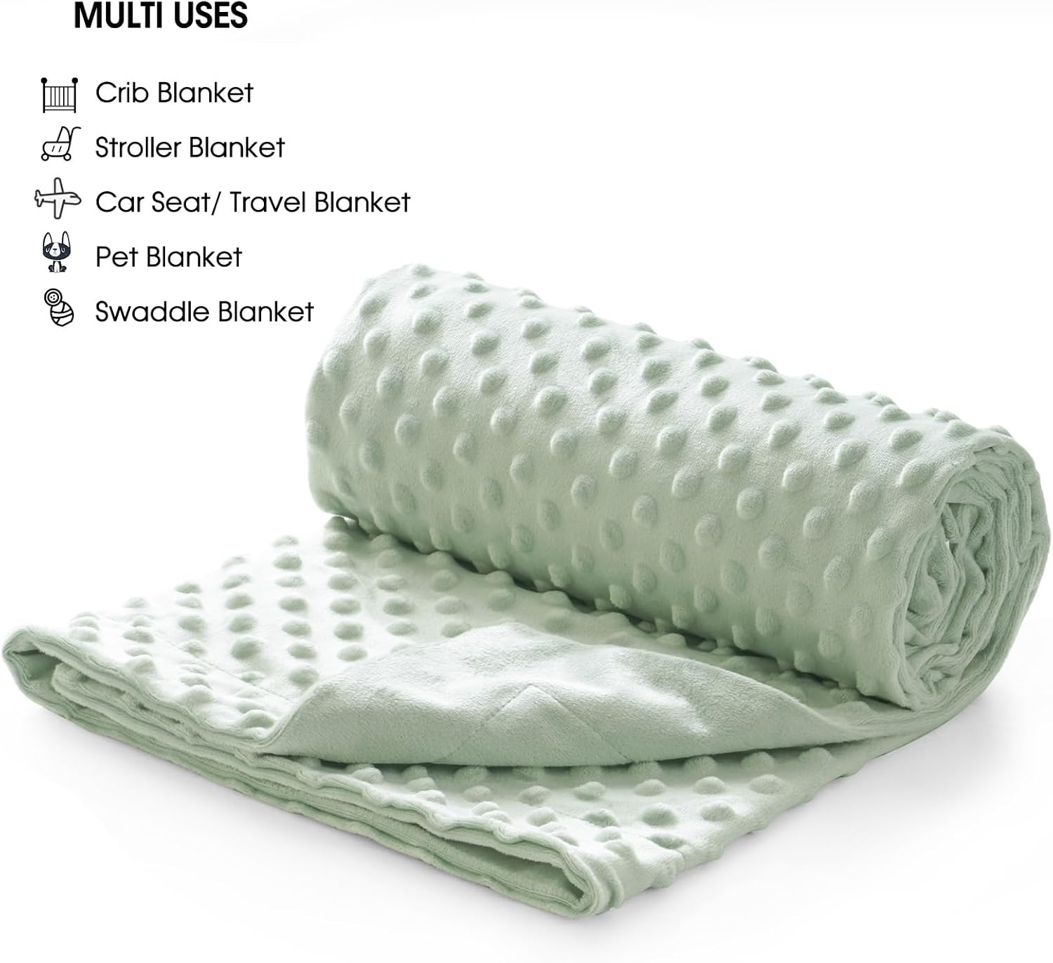 david's kids Micro Fleece Minky Baby Blanket for Girls with Double Layer and Soothing Raised Dots, 40x50 Inches Breathable and Soft Lightweight Receiving Blanket for Newborns, Sage Green - Image 5