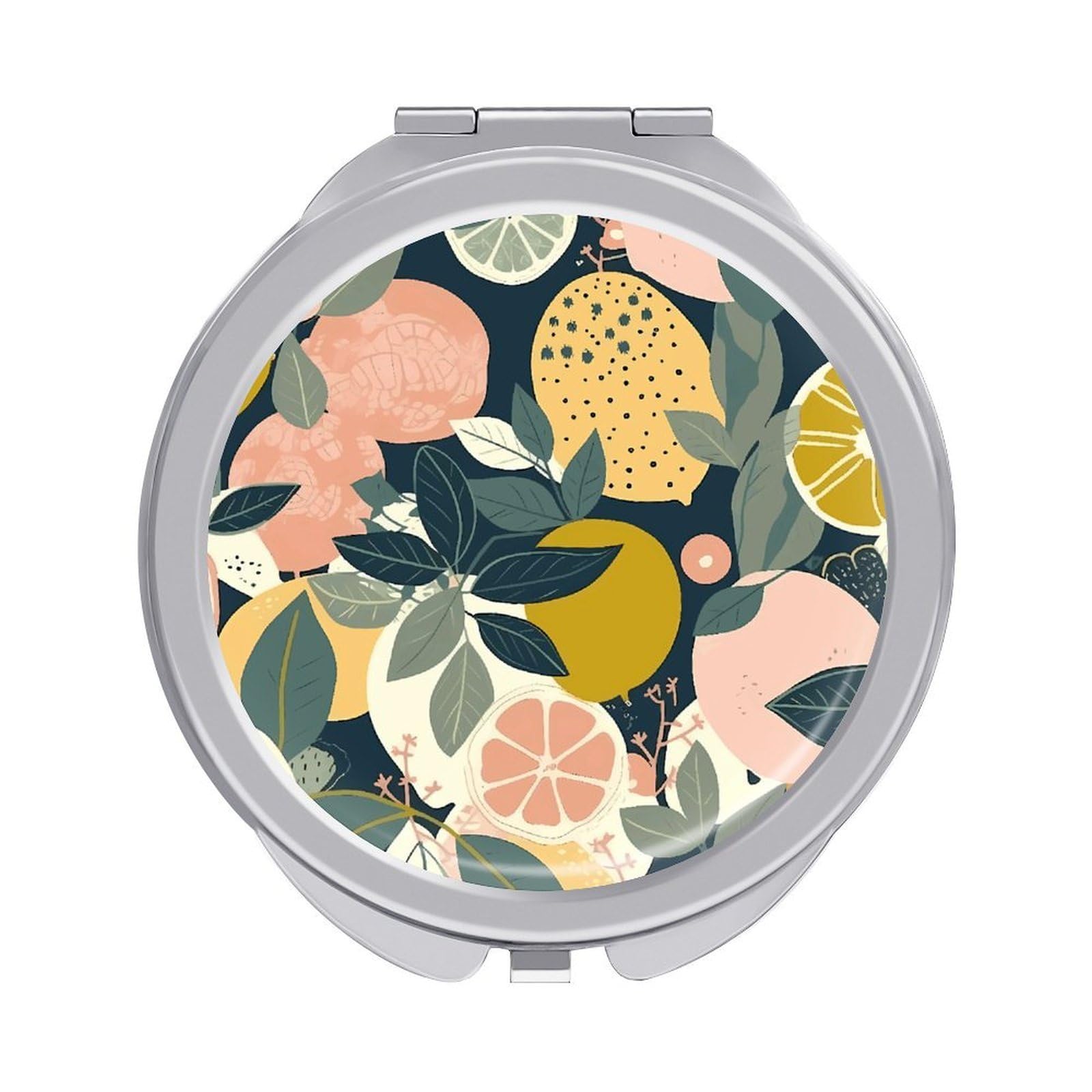 JTREHY Lemon Citrus Pattern Makeup Mirror Silver Mirror Surface Folding Makeups Mirrors Lightweight Durable Looking Glass for Suitable Traveling Handbag and Purses