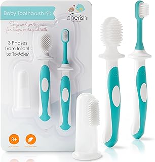 Cherish Baby Care Set Cepillo Dientes Bebe 3 a 24 Meses - Set 3 cepillos: Cepillo Bebe Recien Nacido, Cepillo de Dientes Bebe, Cepillo de Dientes Para Niños, Sin BPA, Silicona de Grado Alimenticio