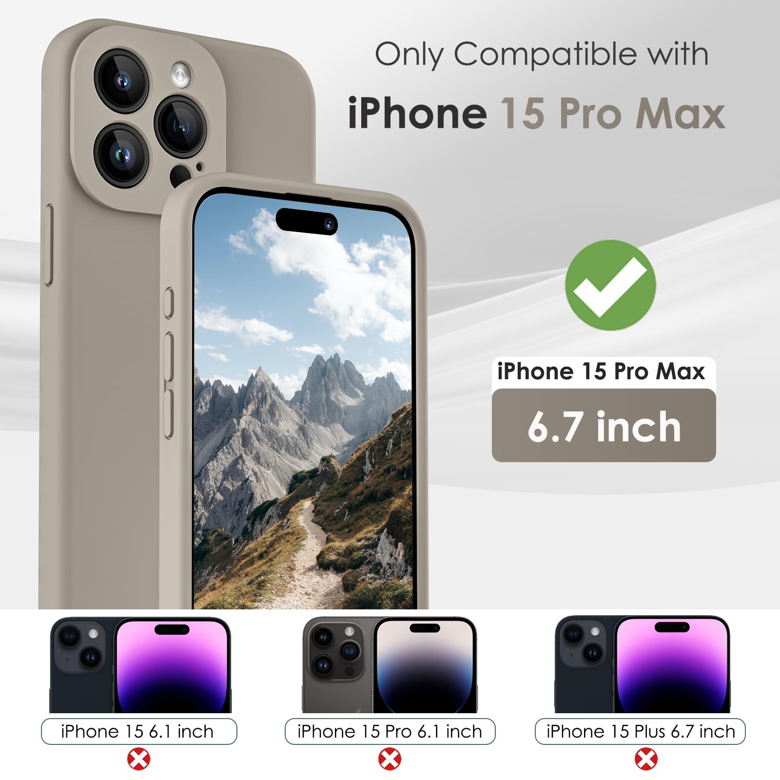 CALOOP Slim-Fit for iPhone 15 Pro Max Case,Skin Soft Liquid Silicone,Sturdy Hard Frame Shockproof Cover with Anti-Scratch Microfiber Lining,Full Protection for Screen and Lens,6.7 inch(Clay) - Image 2