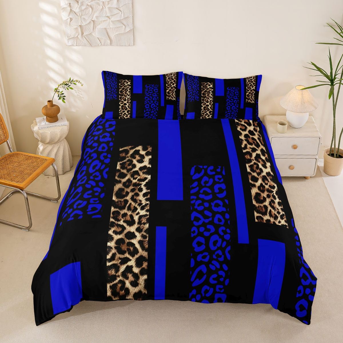 Homewish Jasnoniebieski nadruk geparda king size zestawy poszewek na kołdrę nowoczesny nadruk w panterkę pościel dla dorosłych nastolatków kobiet afrykańskie dzikie zwierzę skóra poszewka na kołdrę