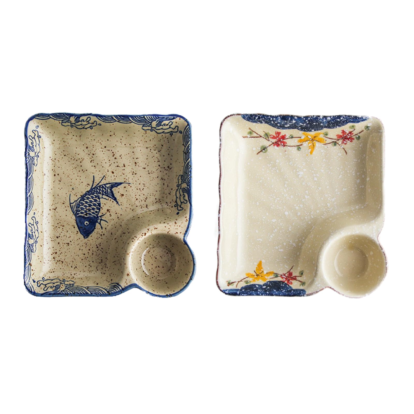 Bafnsiji B, 2 Pcs Japanese Sushi Plate, Serving Plates with Dipping Saucer, Ceramic Dumpling Plate, Sushi Serving Platter Tray, Sushi Dish, Square Dumpling and Dessert Plates