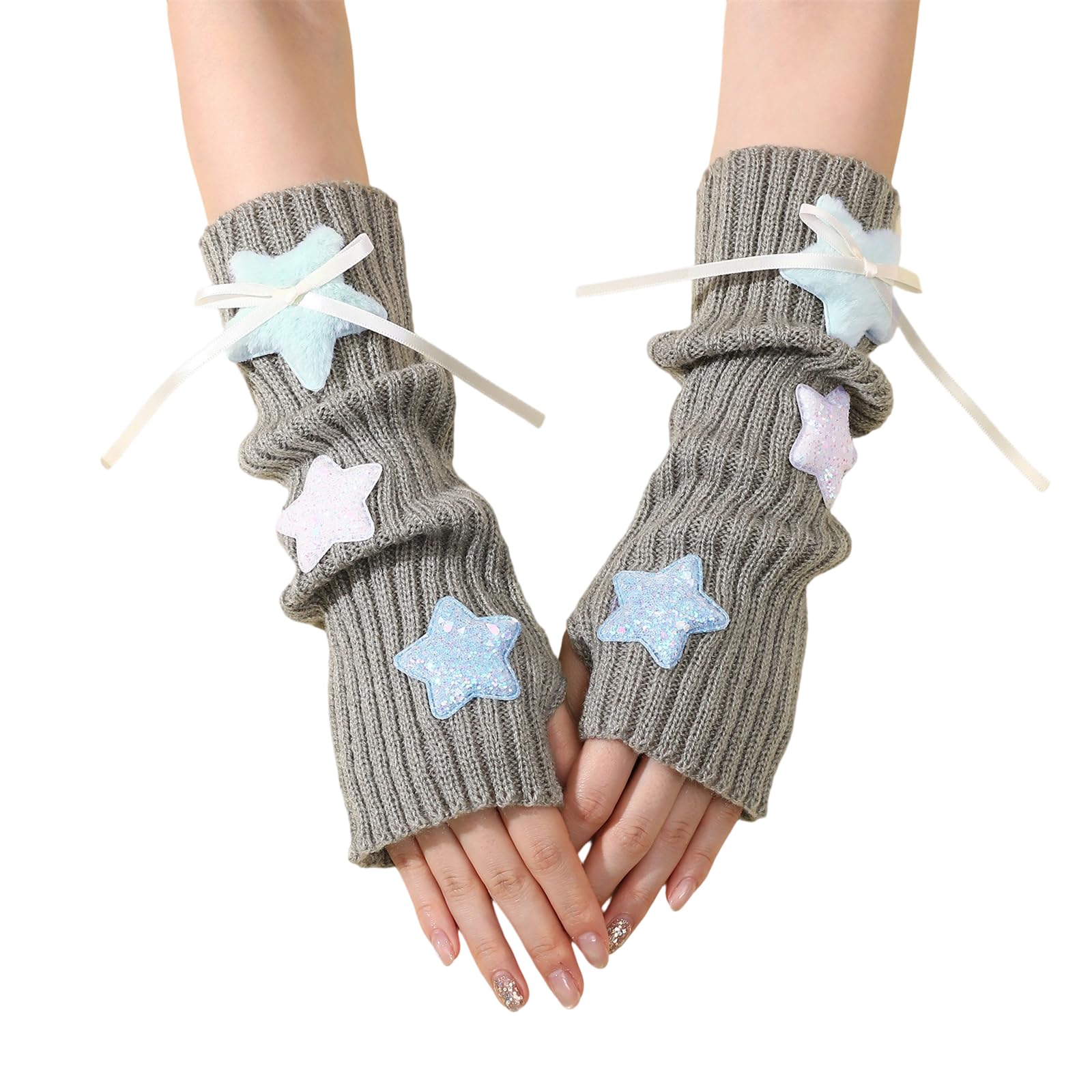 MICFENY Soft Acrylic Star Arm Warmers Oversleeve Half Finger Gloves For Winter Cycling Use