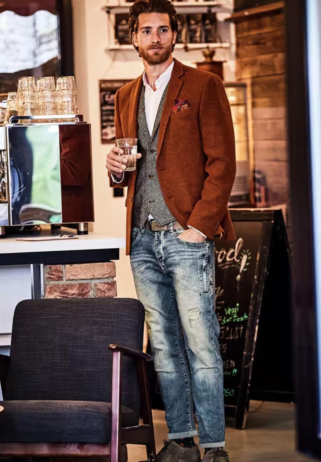 Mens Herringbone Tweed Suit Vest 3 Buttons Business Classic Lapel Waistcoat - Image 3