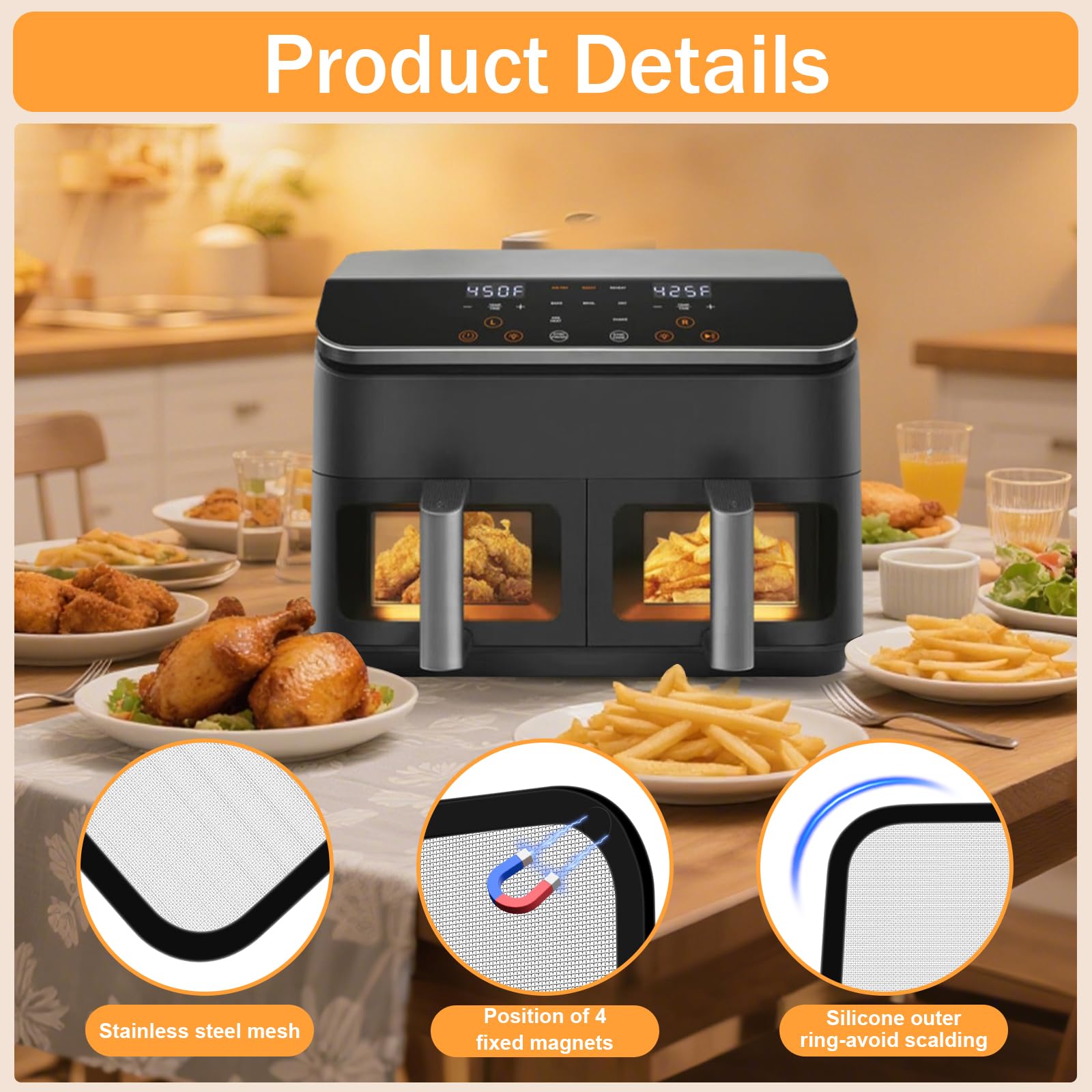 Protection Anti-éclaboussures Magnétique Pour Friteuse Cosori - Lot De 2 Grilles En Inox Pour Modèles 8,5L Et 10L Dual Blaze - 2