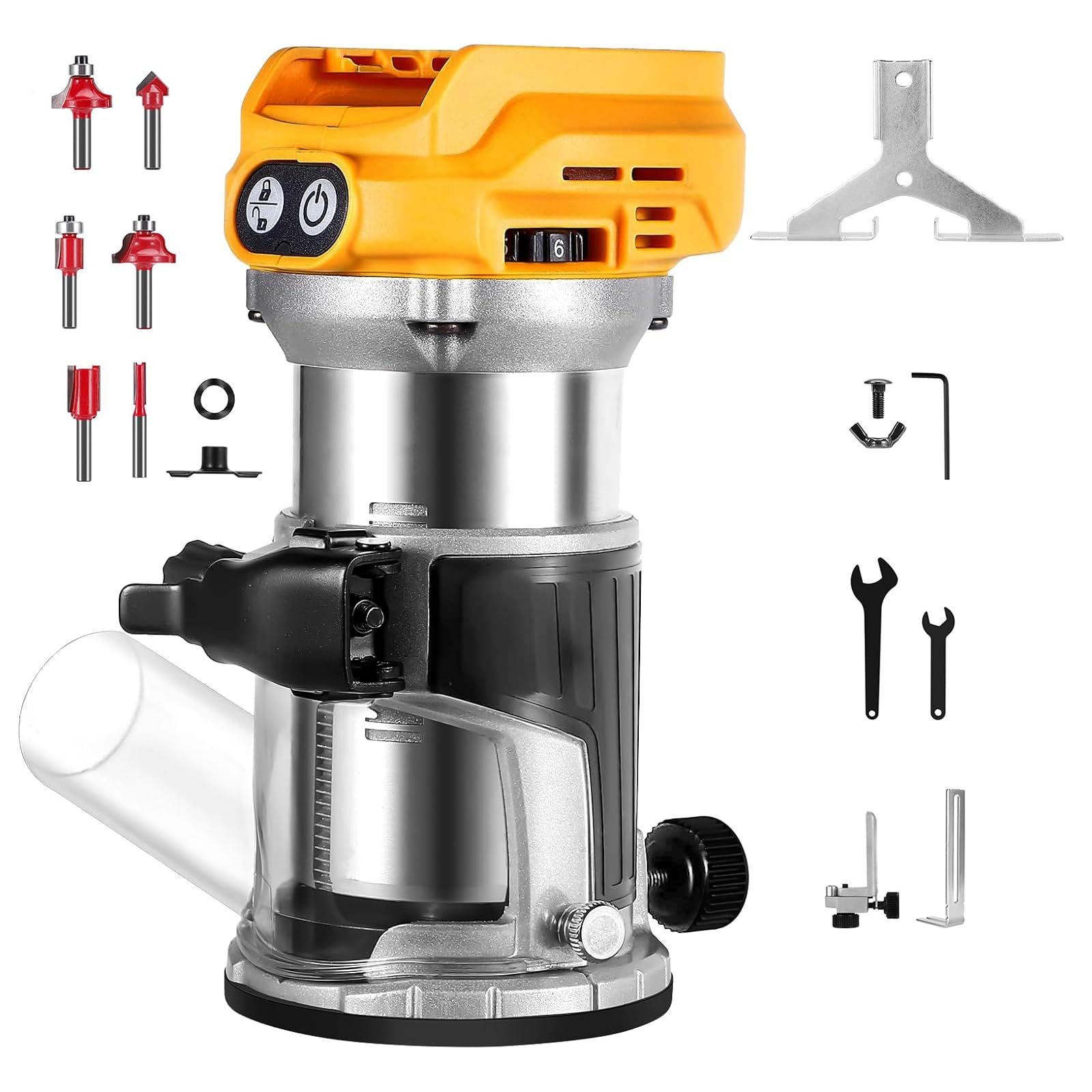 Cordless Compact Router compatible with Dewalt 20V Battery,6 Speeds 800W 30,000 RPM Brushless Router for Woodworking with Router Bits,Edge & Roller