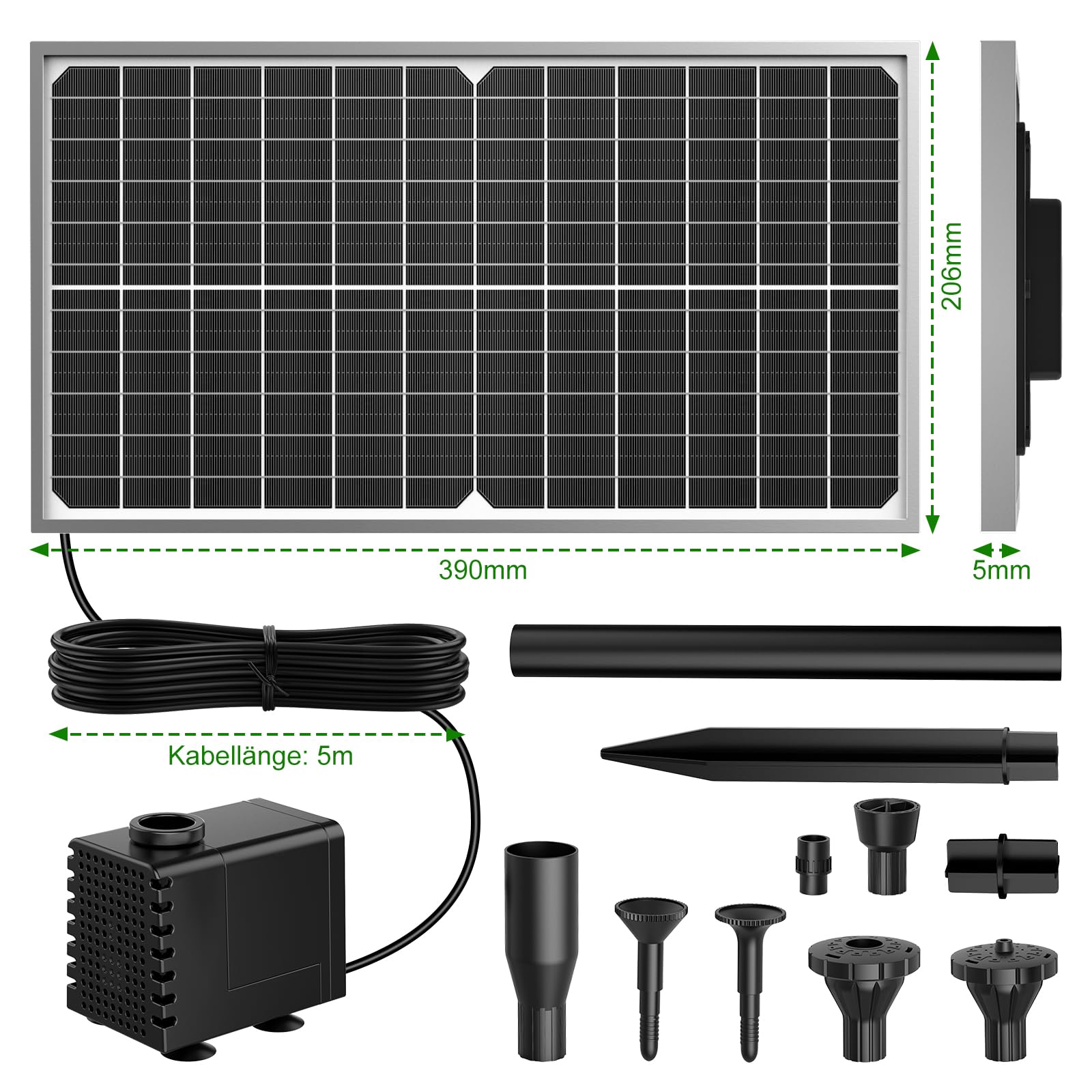 AMZtime 15W Solarbrunnen für Draussen, Solar Teichpumpe mit 6 Sprüh Effekten, Solar Fontäne Pumpe für Garten