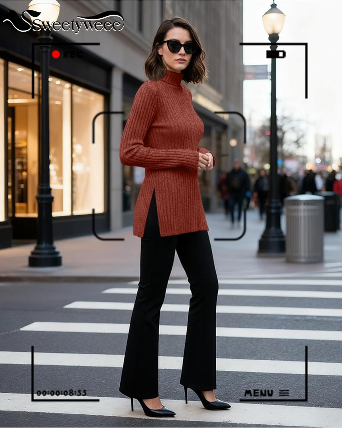 3 Pack Women's Turtleneck Sweaters, Side Split Long Sleeve Pullover, Ribbed Knit Fall Winter Lightweight Tunic Top - Image 3