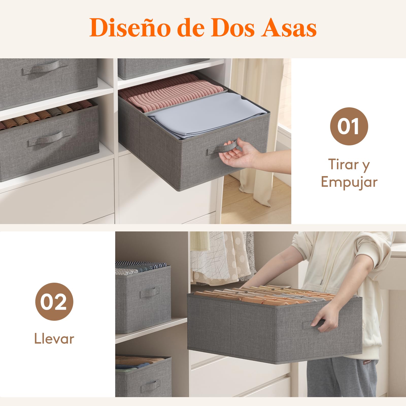 Lifewit Caja Almacenaje Plegables con Tabique, Cajas Organizadoras con Asas para Ropa Sábanas Juguetes, Cubos Almacenamiento Armarios de Dormitorio, 40L (50 x 40 x 20 cm), Juego de 6