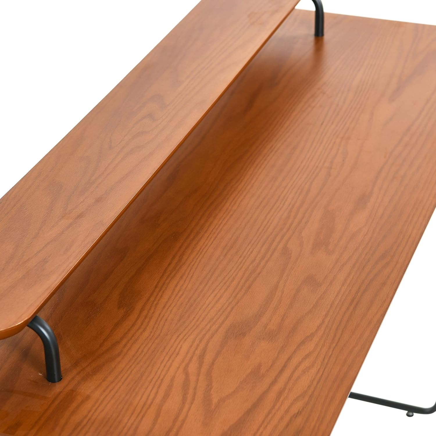 Main + Mesa Pacifica Mid-Century Modern Computer Desk with Genuine Wood Veneer and Rounded Metal Detail for Boho Bedroom, Home Office, and Study