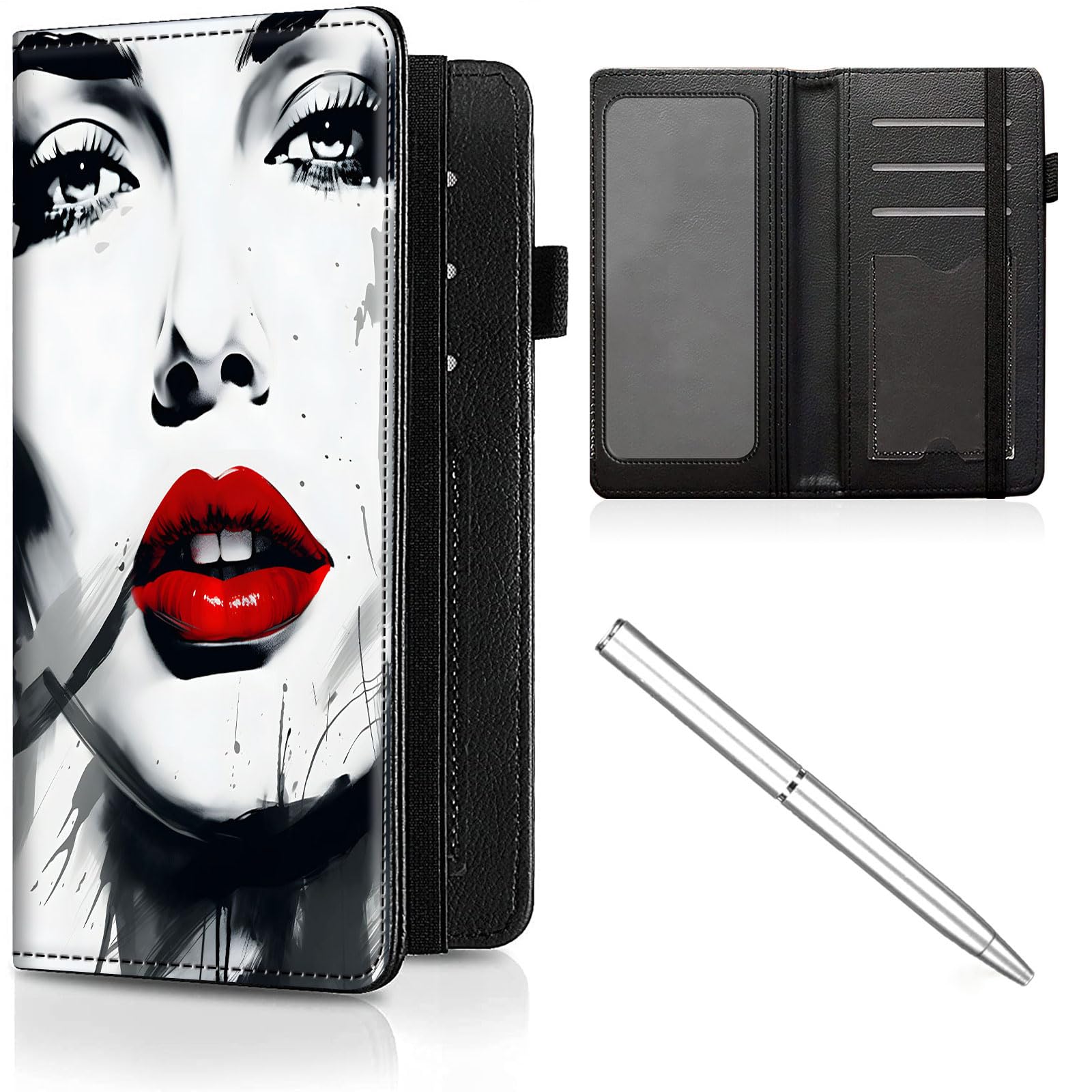 CheckBook Cover for Women Men,Leather RFID Blocking Check Book Wallet,Personal Checkbook and Register,with Credit Card Slot & Elastic Strap and Women's Checkbook Covers,Red Lips -587