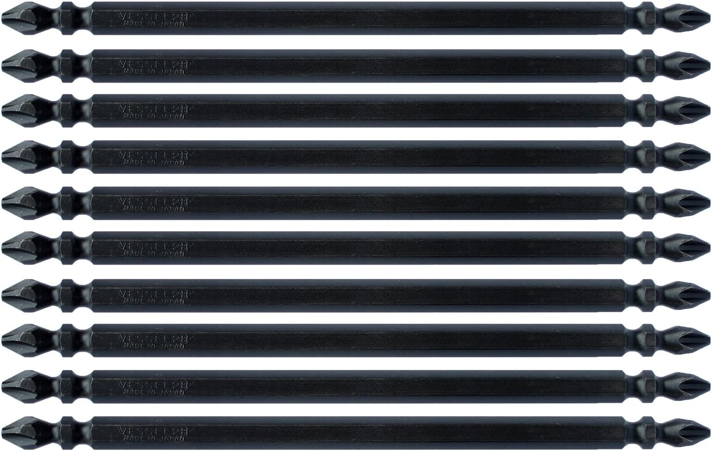 Vessel Sakybo Bit Double Heads, M-S14H + 0.08 x 5.9 inches (2 x 150 mm), Hardness H, Set of 10, Magnet Included, Tapping, Drill Screws ZP