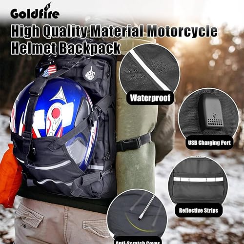 Miniatura 2 de Goldfire Mochila para casco de motocicleta para hombre, expandible de 30 L, gran capacidad, impermeable, mochila de motocicleta para senderismo, al