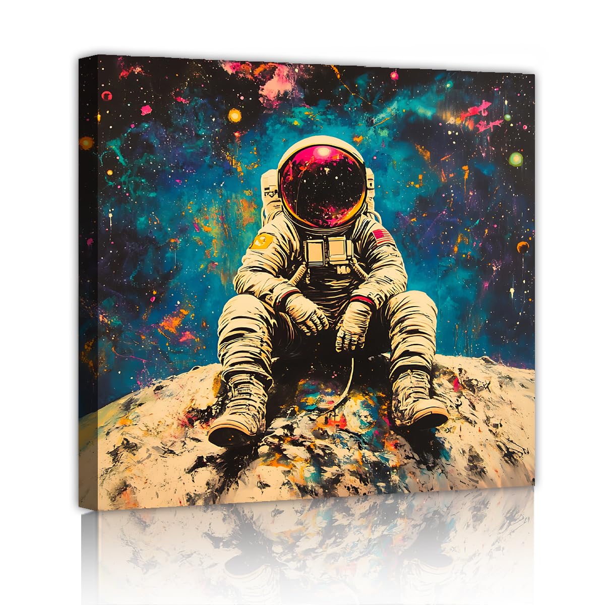 Via Vela Pop Art moderne Toile d’astronaute Art mural Affiche murale cosmique Peinture Poster Rétro Science-Fi Illustration artistique pour décor de studio créatif 60x60cm
