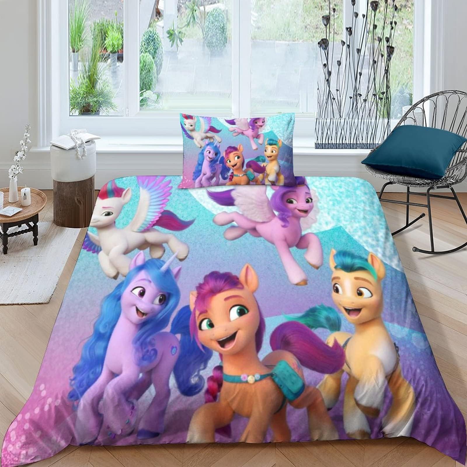 3D Effect for Childrens And Adults Printed My Little Pony Duvet Cover Set with Pillow Cases Friendship Is Magic Quilt Bedding Set ，Soft Microfiber，with Pillowcases，comforter Cove Single（135x200cm）