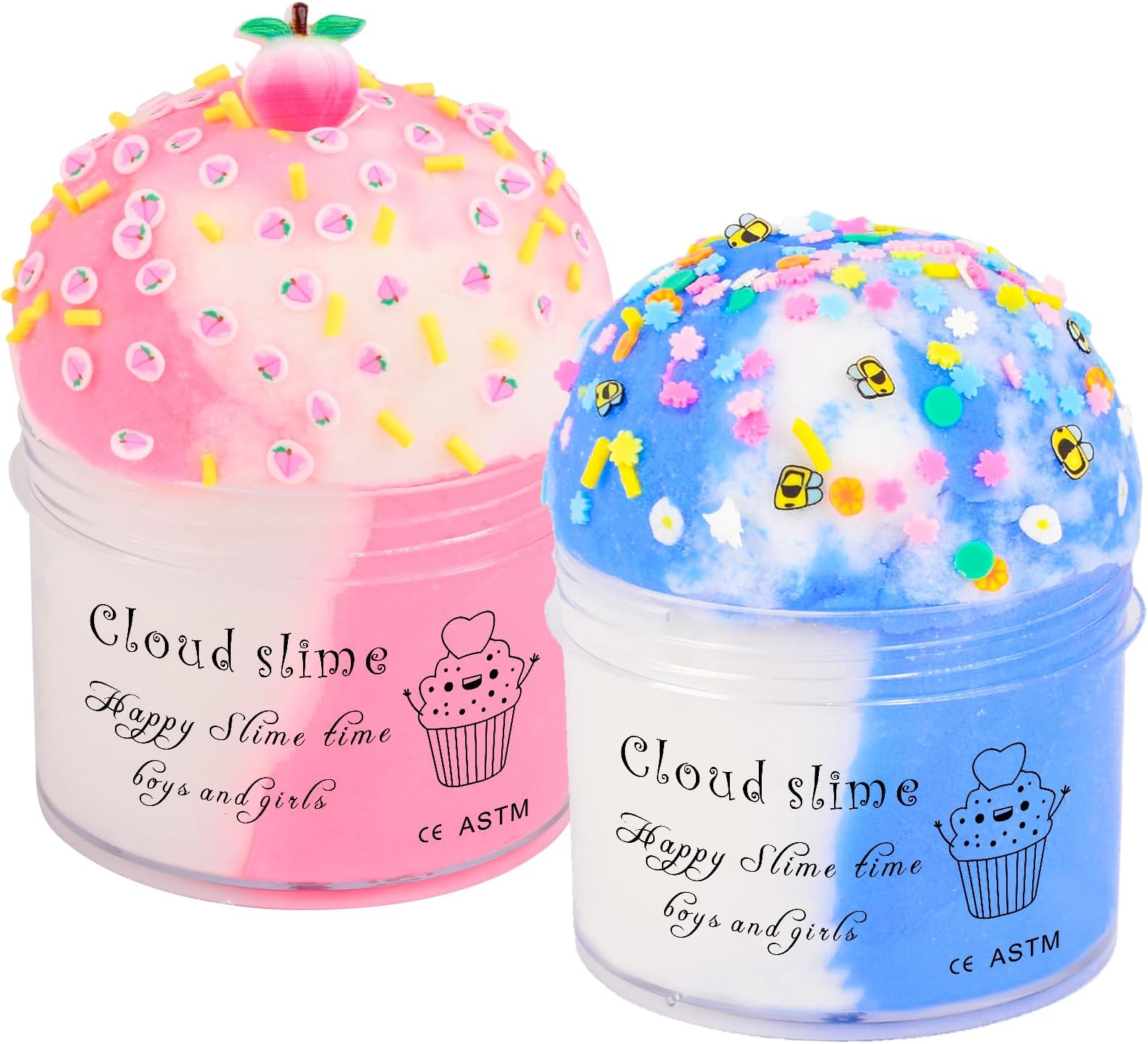 2 Pack Cloud Slime Kit with Blue Cake and Pink Peachybbies Charms, Scented DIY Slime Supplies for Girls and Boys, Stress Relief Toy for Kids Education, Party Favor, Gift and Birthday