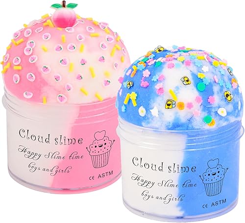 Paquete de 2 Kits de Slime de Nube con Pastel Azul y Dijes Rosados, Suministros de Slime DIY Perfumados para Niñas y Niños, Juguete Antiestrés para