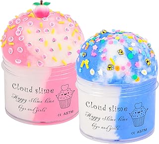2 Pack Cloud Slime Kit with Blue Cake and Pink Charms, Scented DIY Slime Supplies for Girls and Boys, Stress Relief Toy for Kids Education, Party Favor, Gift and Birthday