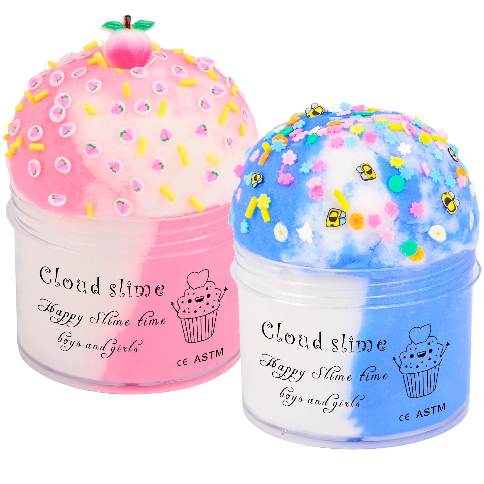 2 Pack Cloud Slime Kit with Blue Cake and Pink Charms, Scented DIY Slime Supplies for Girls and Boys, Stress Relief Toy for Kids Education, Party Favor, Gift and BirthdayCarbonfree Certified