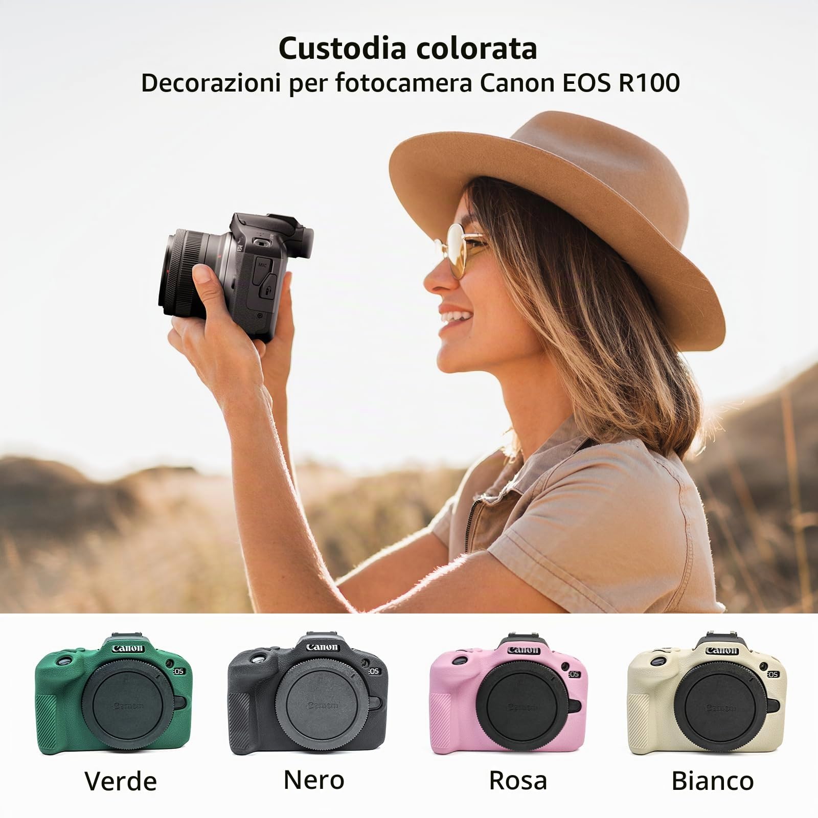 MUZIRI KINOKOO Custodia EOS R100 EOSR100 - Custodia protettiva in silicone morbido per fotocamera mirrorless Canon EOS R100/EOSR100 Antigraffio - Verde
