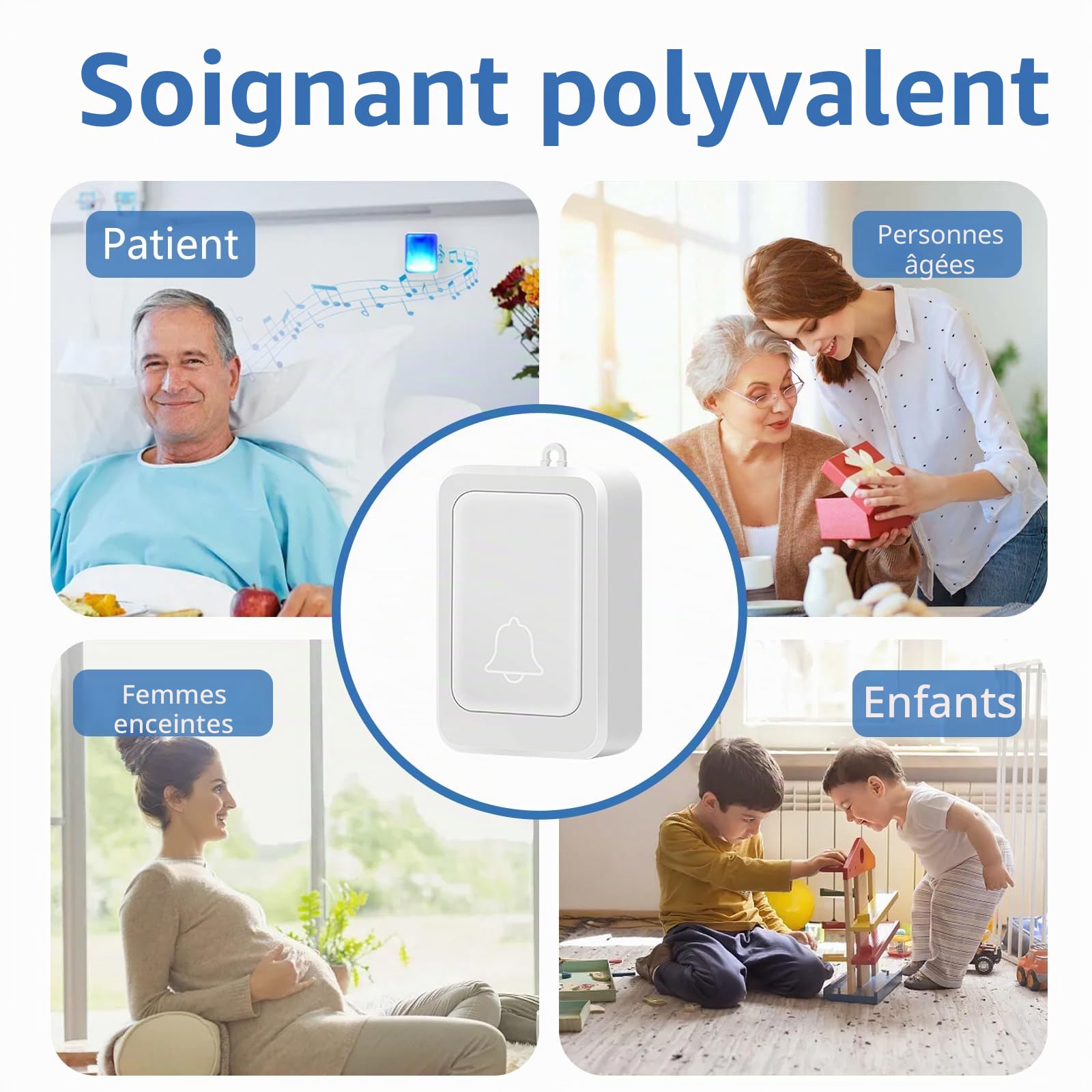 Sonnette de porte avec 7 couleurs de lumière vive et 4 volumes - Sonnette sans fil de 182,9 m - Pour la maison/le bureau - Convient pour les personnes âgées et malentendantes - 3 émetteurs avec 5