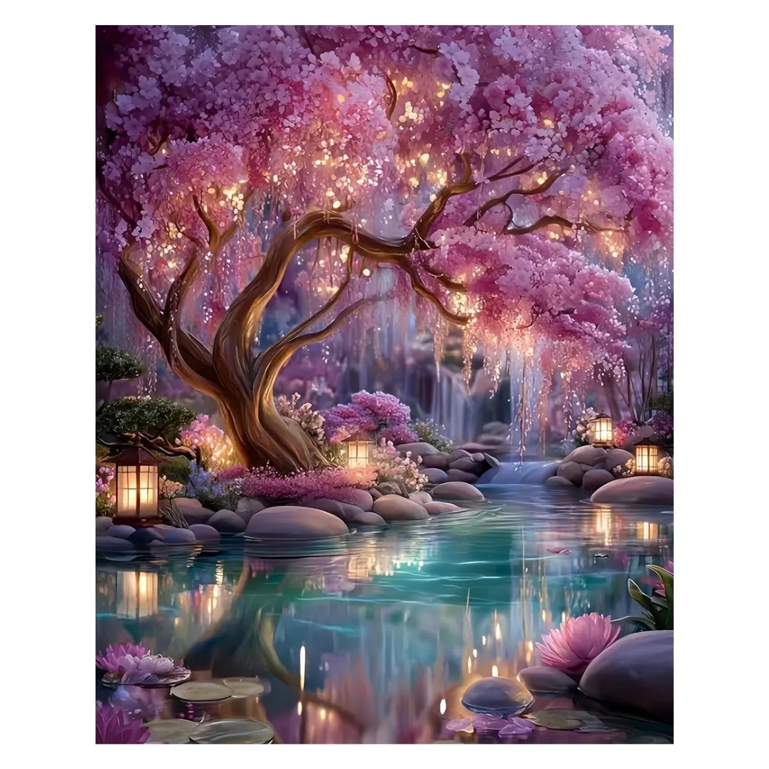 Homeaura Sakura Tree Diamond Painting Kit for Adults - 30x40cm Large Canvas with Brilliant Sparkle Finish, Complete DIY Art Kit for Relaxation | Stress Relief | Wall Decor | Complete Tools | Mindful Hobby | Creative Gift