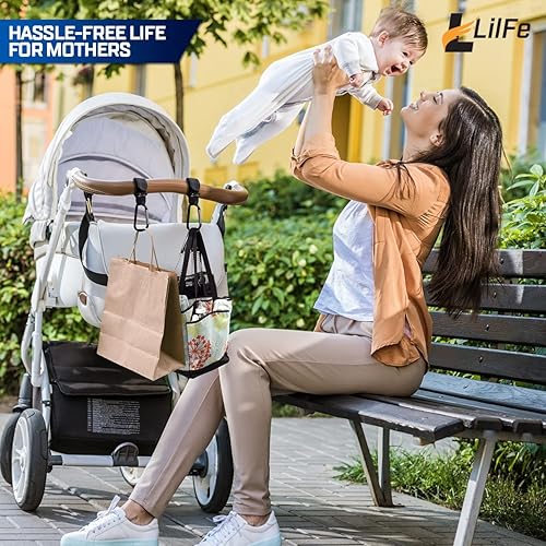 Miniatura 6 de 6 ganchos para cochecito de bebé para colgar  Correas multiusos para cochecito con clips duraderos y elegantes para bolsas de pañales  El gancho