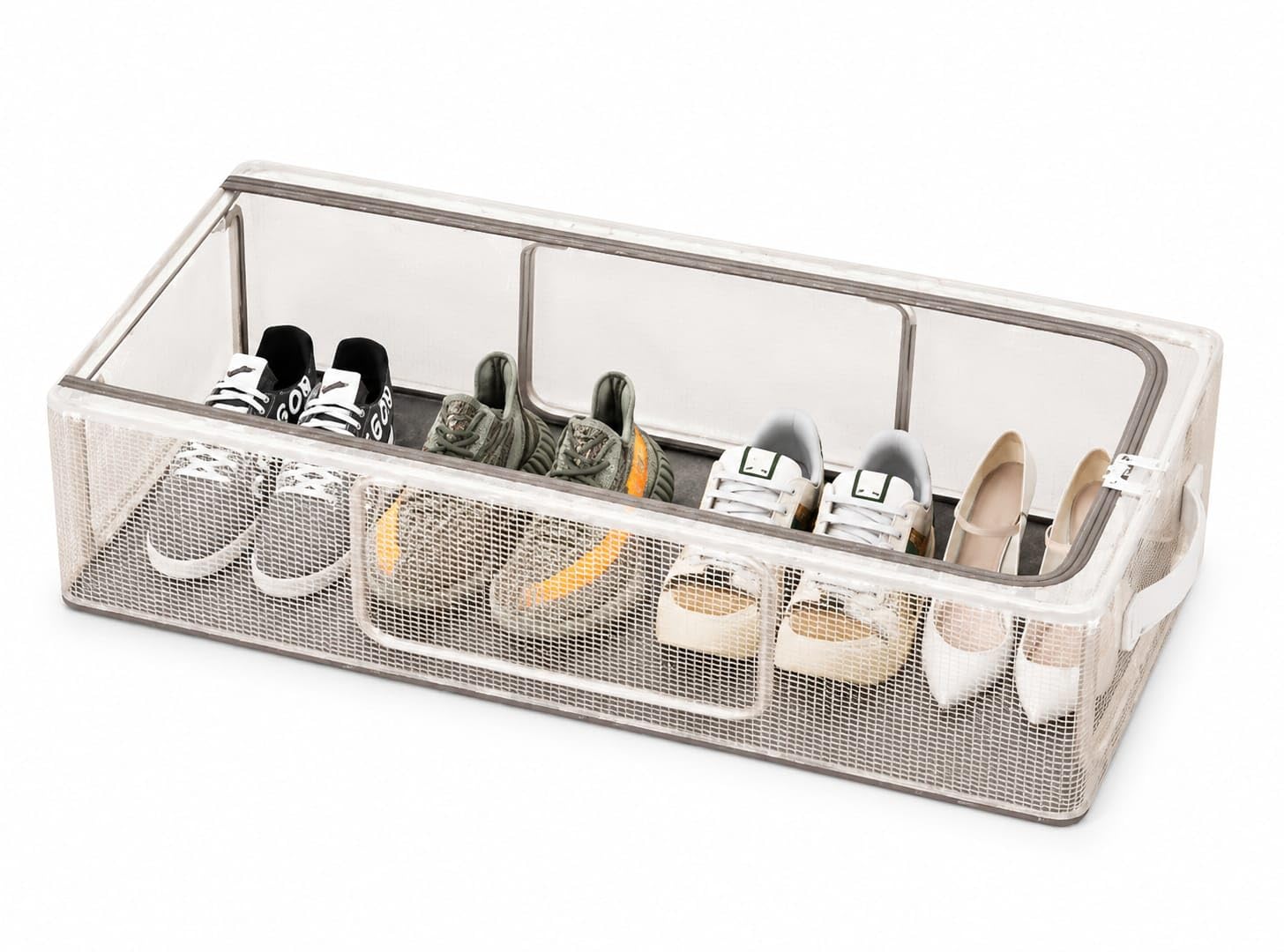 Under Bed Shoe Storage Organiser with 6 Compartments, Foldable | Transparent Mesh Design, Dust & Moisture Proof, Easy Carry Handles, Fits All Shoe Types, Closet & Wardrobe Use-image-1