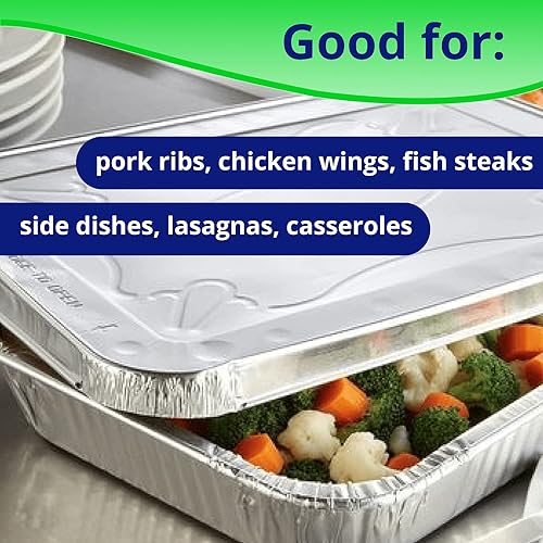 Miniatura 7 de IDL Packaging Sartenes de aluminio de tamaño medio con tapas, tamaño mediano, 13 x 11 x 2 pulgadas (paquete de 25)  Sartén desechable de aluminio