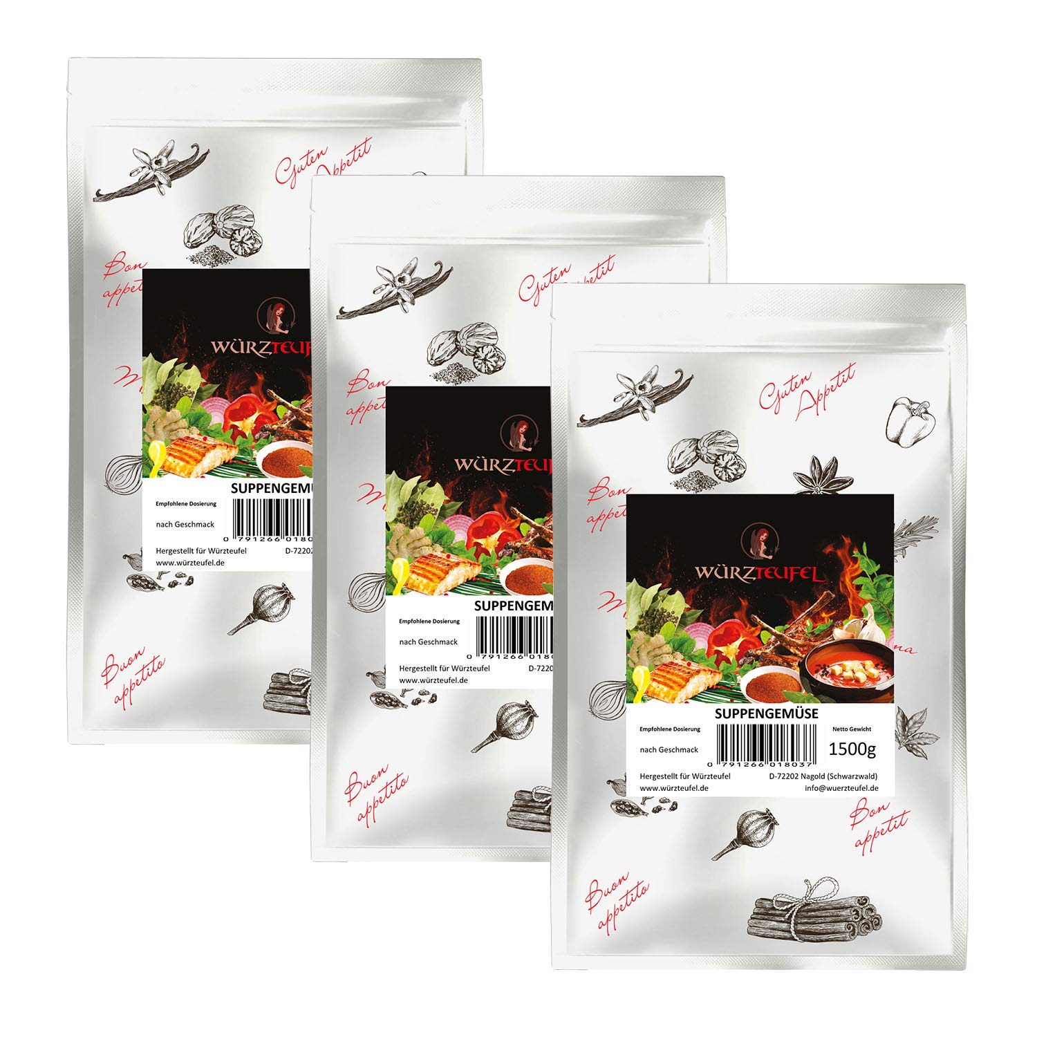 Suppengemüse Gemüse getrocknet, geschnitten 6x6mm (rehydratiert) EU-Ware! 3 Beutel je 1500g. (4,5KG)