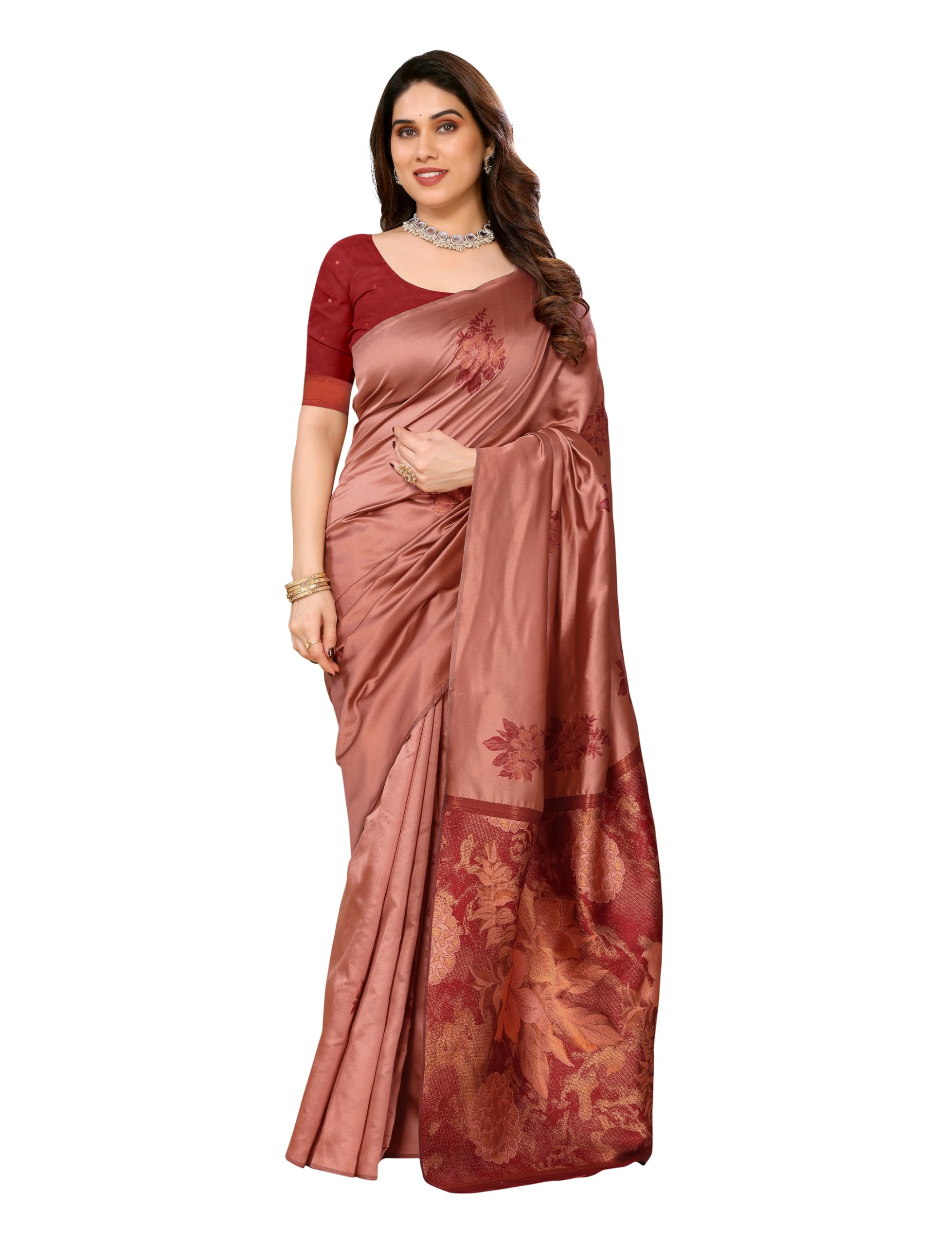 Sidhidata Womens Kanjivaram Banarasi Soft Silk Saree With Unstitched Blouse Piece (Silk Box Flower) (Peach) (B0DJ16T42W) Amazon Price History, Amazon Price Tracker
