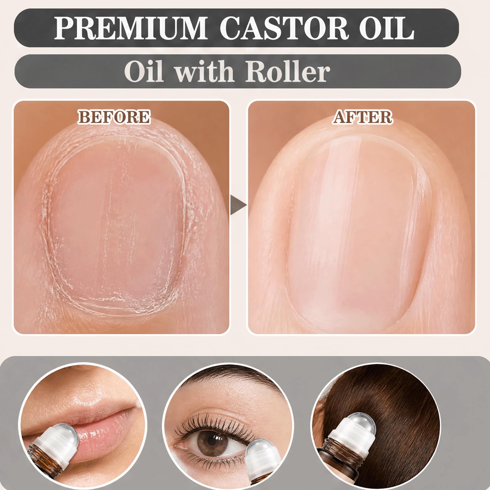 Organic Castor Firming Oil Rose Quartz Roller Ball - nawilżające serum pod oczy i skórki, tłoczony na zimno, wolny od heksanu olej rycynowy przeciwzmarszczkowy do skóry krepowanej (6szt)