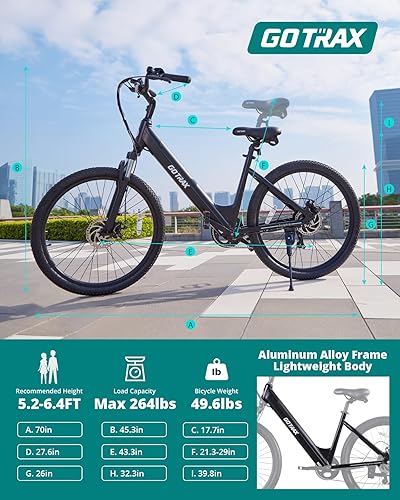 Miniatura 8 de Gotrax Bicicleta eléctrica de 26 pulgadas, alcance máximo de 30 millas (asistencia de pedal1) y potencia de 15.520 Mph por 250350 W, 3 modos de