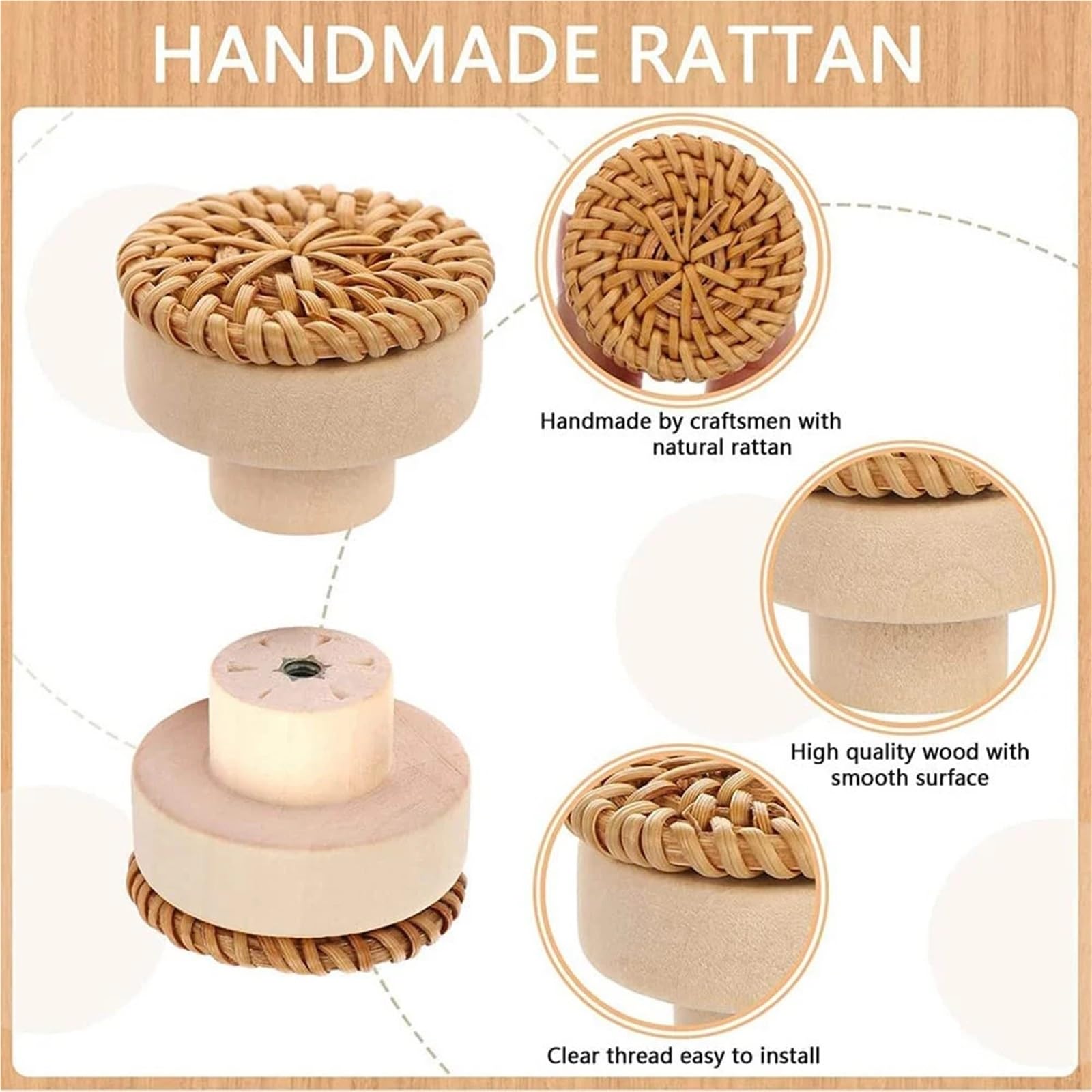 1-48 pz Rotondo In Legno Manopole Del Cassetto Dell'armadio Non Finito FAI DA TE Colore Porta Armadio Tira Maniglie Dell'armadio In Legno Con Viti Per Mobili, Cucina, Cassettiera, Armadio(M(40x25mm),2