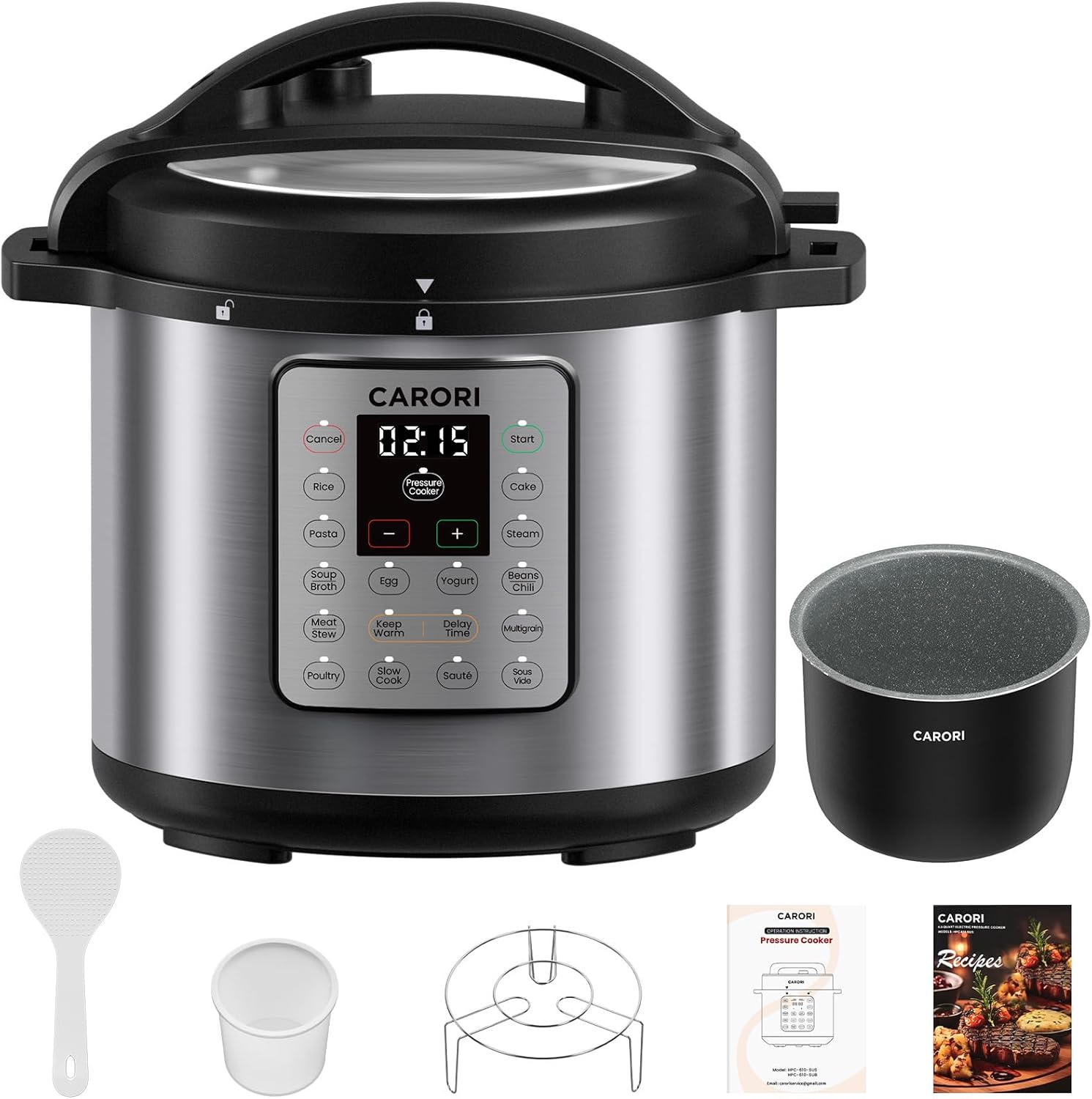 12-in-1 Electric Pressure Cooker 8 Quart, 1200W olla de presion Multi-Cooker with Non-Stick Ceramic Pot, Slow Rice Cooker, Saute, Steamer, Yogurt & Food Warmer, Delay Timer, Silver silver 8 Quarts