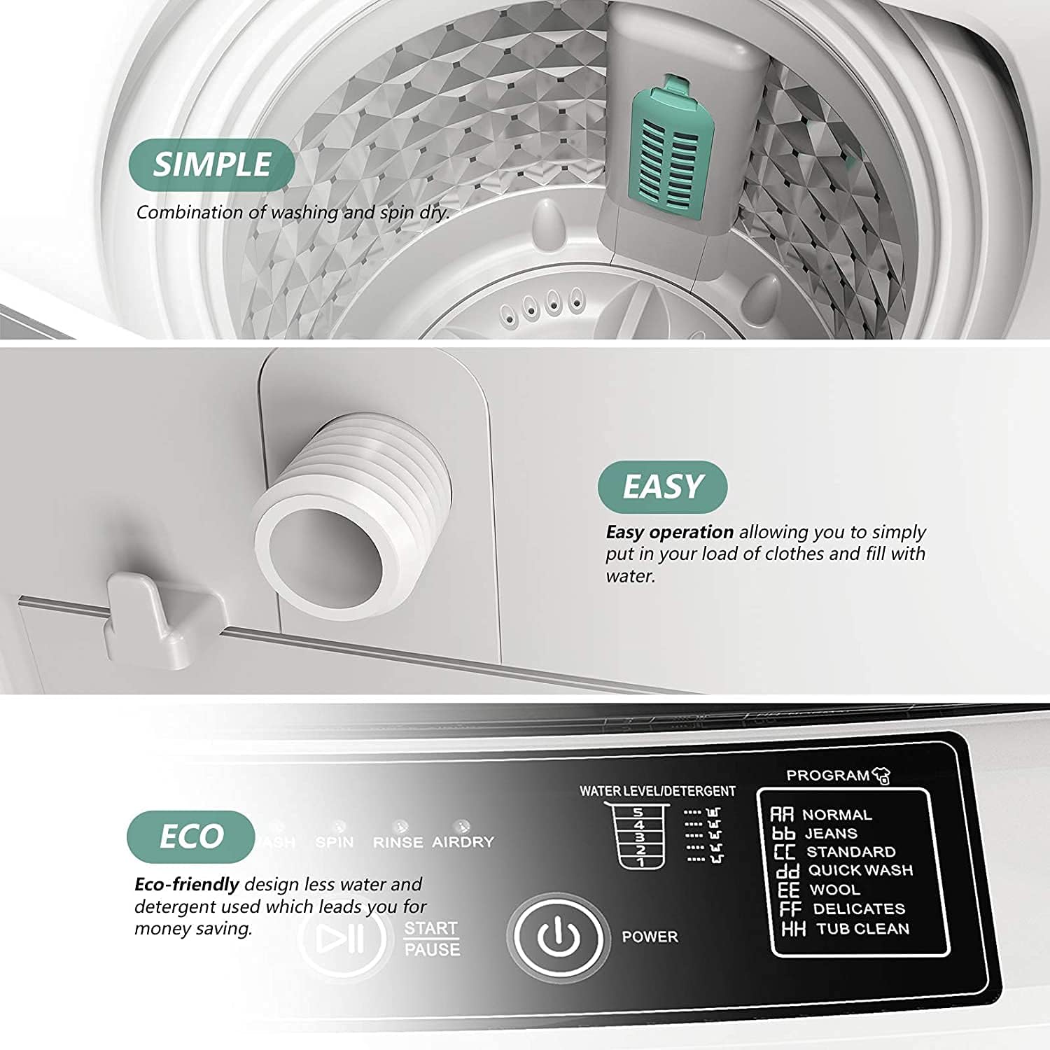 Buy FullAutomatic Portable Washing Machine, Laundry Washer Spin with