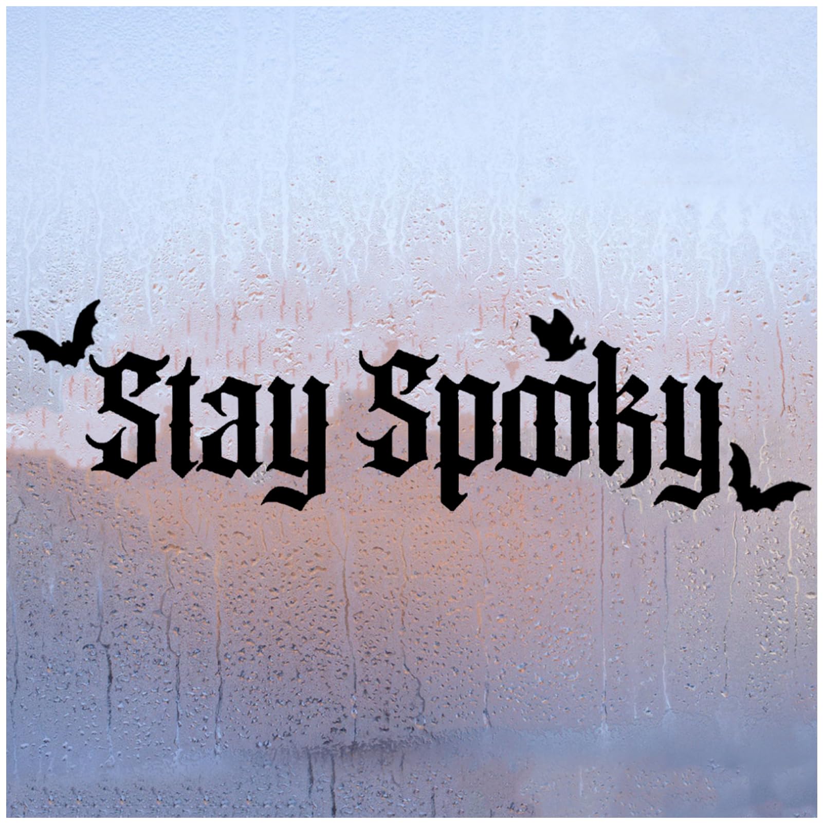 Eeexigee Stay Spoooky Car Stickers - Gothic Style Car Decals with Bat Accents - 9.5in x 2.6in - 3Pack Set in White, Black & Holographic Style - Bumper Stickers for Car, Desks, Windows, Wall, Laptop