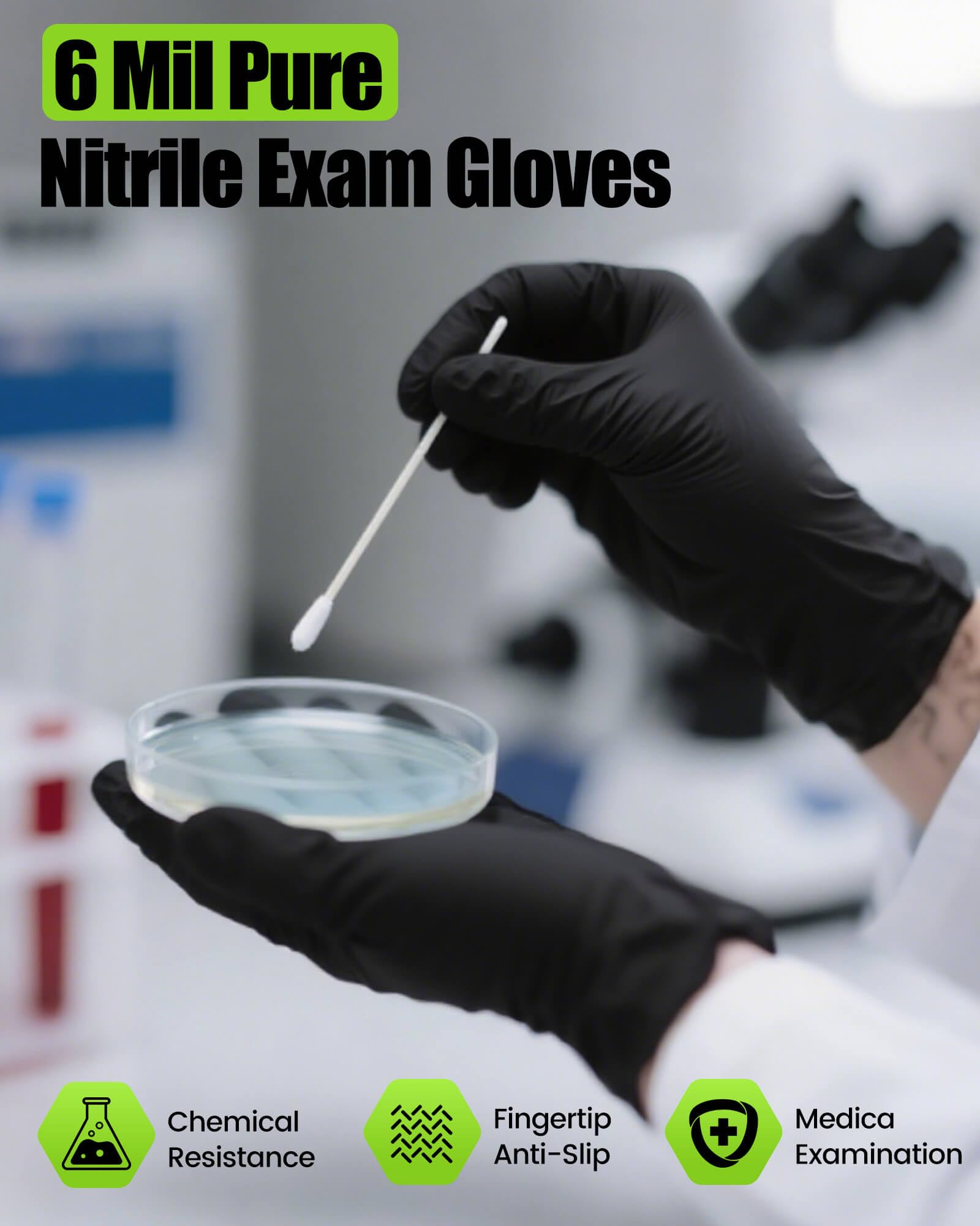 TREEGO Guantes de nitrilo negro de 6 mil, grandes, desechables, resistentes, sin látex ni polvo, resistentes a los químicos, agarre texturizado para manejo industrial, mecánico, de alimentos, 100