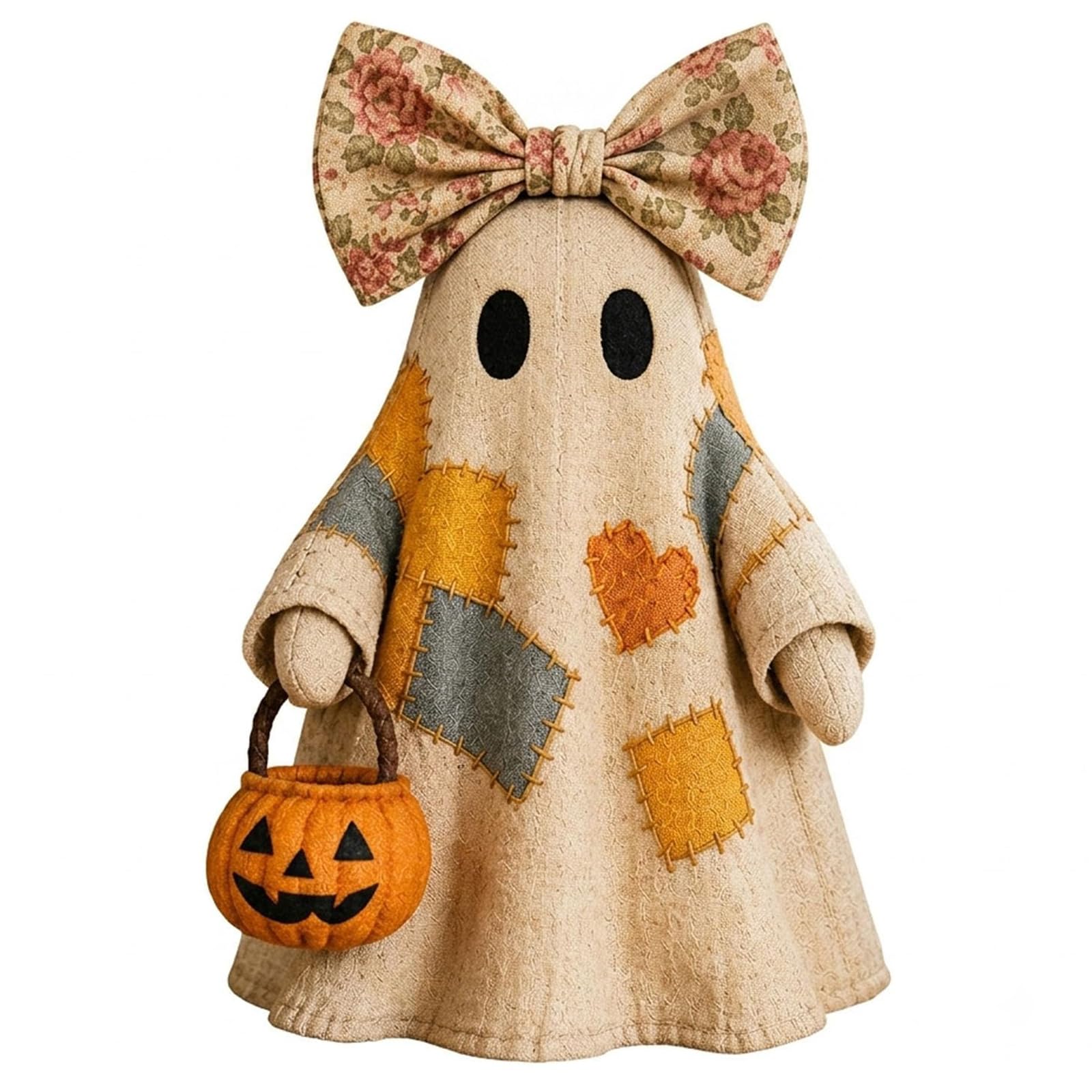 Introti A Ghost Tabletop Figurine With Pumpkin Bucket Rustic Farmhouse Ghost Decoration Vintage Decorative For Home Party Shelf Mantel Centerpiece Decor