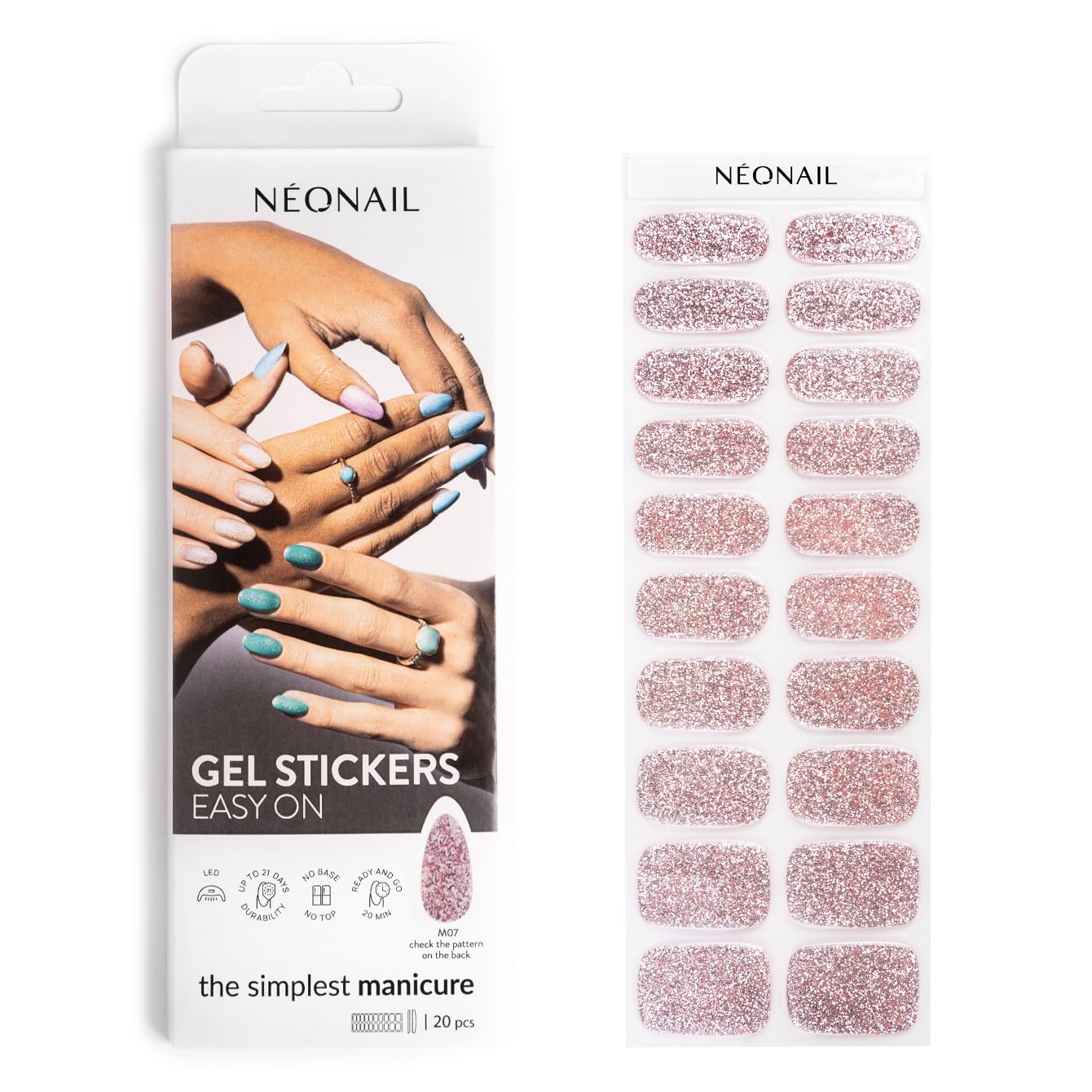 NÉONAIL Nagelfolie UV Härtend - Gel Stickers Easy On - UV Gel Strips - Fingernägel zum Aufkleben - Nagelsticker - Nagellackstreifen - Nagelaufkleber - Aufkleber Nägel - M07