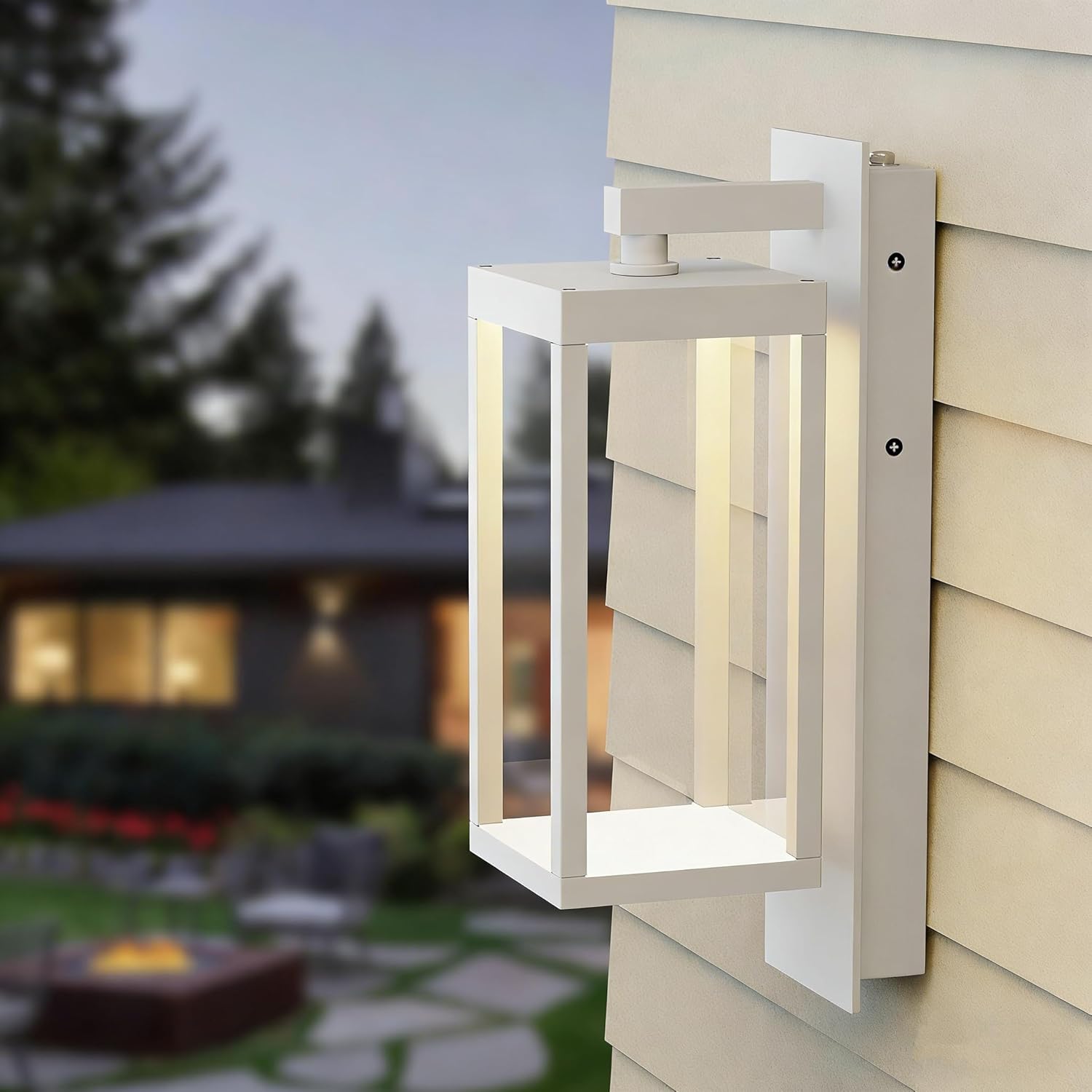 Outdoor Wall Sconce, Dusk to Dawn Outdoor Wall Lights, Waterproof Porch Lanterns Decorative, Anti-Rust Exterior Light in Wood Grain Finish & Black Finish for House Patio Garage Entryway Doorway