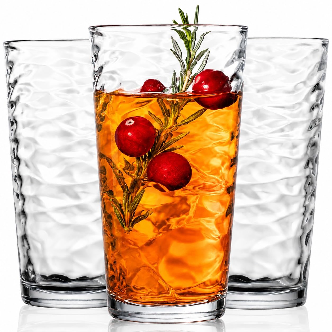 Drinking Glasses Set of 10 Highball Glass Cups, 17 Oz Cooler Wavy Glassware. Home Bar Everyday Basic Drinkware Elegant Kitchen Glasses for Water, Juice, Cocktails, Iced Tea.