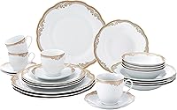 Lorren Home Trends Catherine 24-Piece Porcelain Dinnerware Set with Gold Trim - Service for 4, Dishwasher Safe