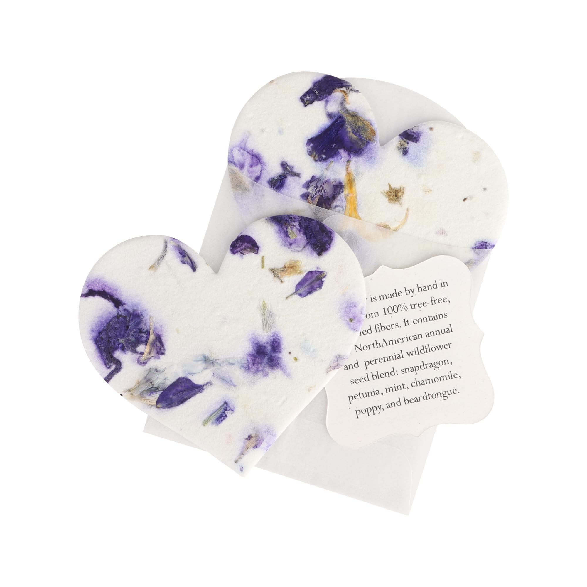 Wildflower Seed Paper - Set of 24 Purple Heart-Shaped with Envelopes and Planting Instruction, Writable & Plantable Gift for Mom and Plant Lovers, Ideal for Wedding, Memorials, Baby Showers