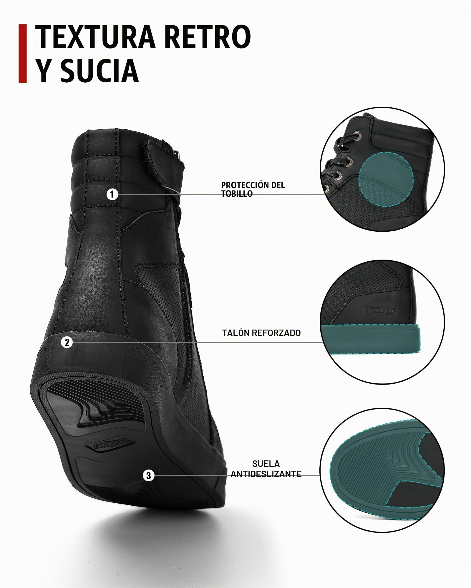 Zapatos de Moto para Hombre de Cuero Botas de Moto Zapatillas de Deporte de Moto Transpirable Informal Cremallera con Almohadilla de Cambio Suela Antideslizante (Negro, 45)