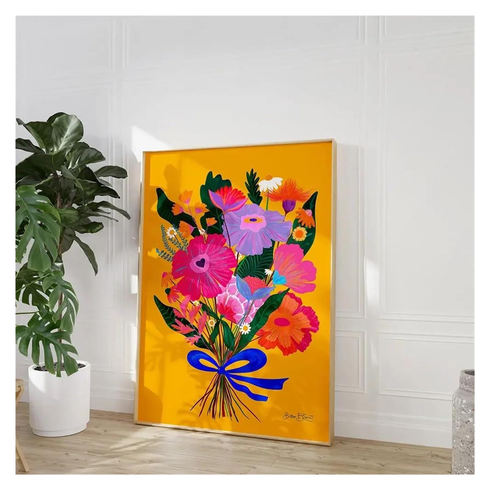 Tableau déco nature floral rose 50x75cm affiche d'art maximaliste en toile