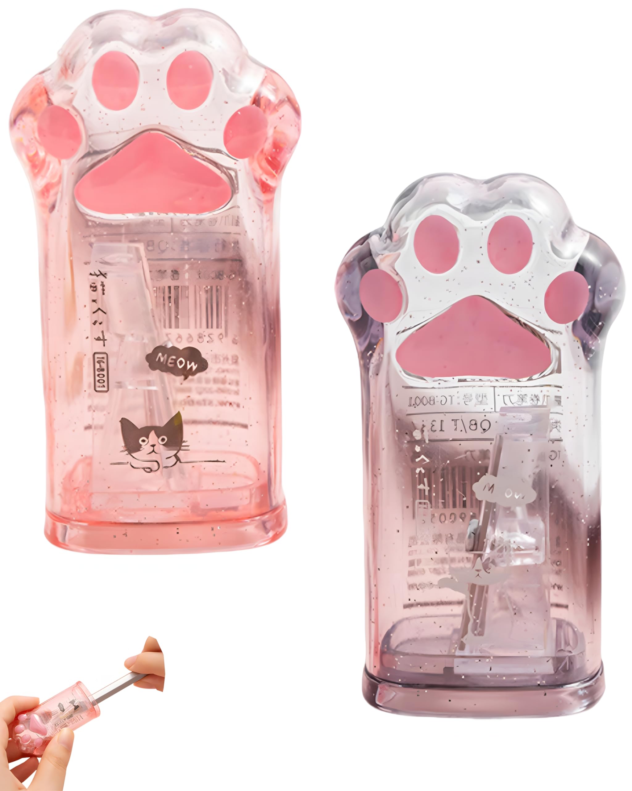 Temperino Matite Trucco 2 Pezzi Artiglio di Gatto, Universale Cosmetico per Occhi Labbra Sopracciglia, Trasparente Rosa e Nero, Lame di Precisione