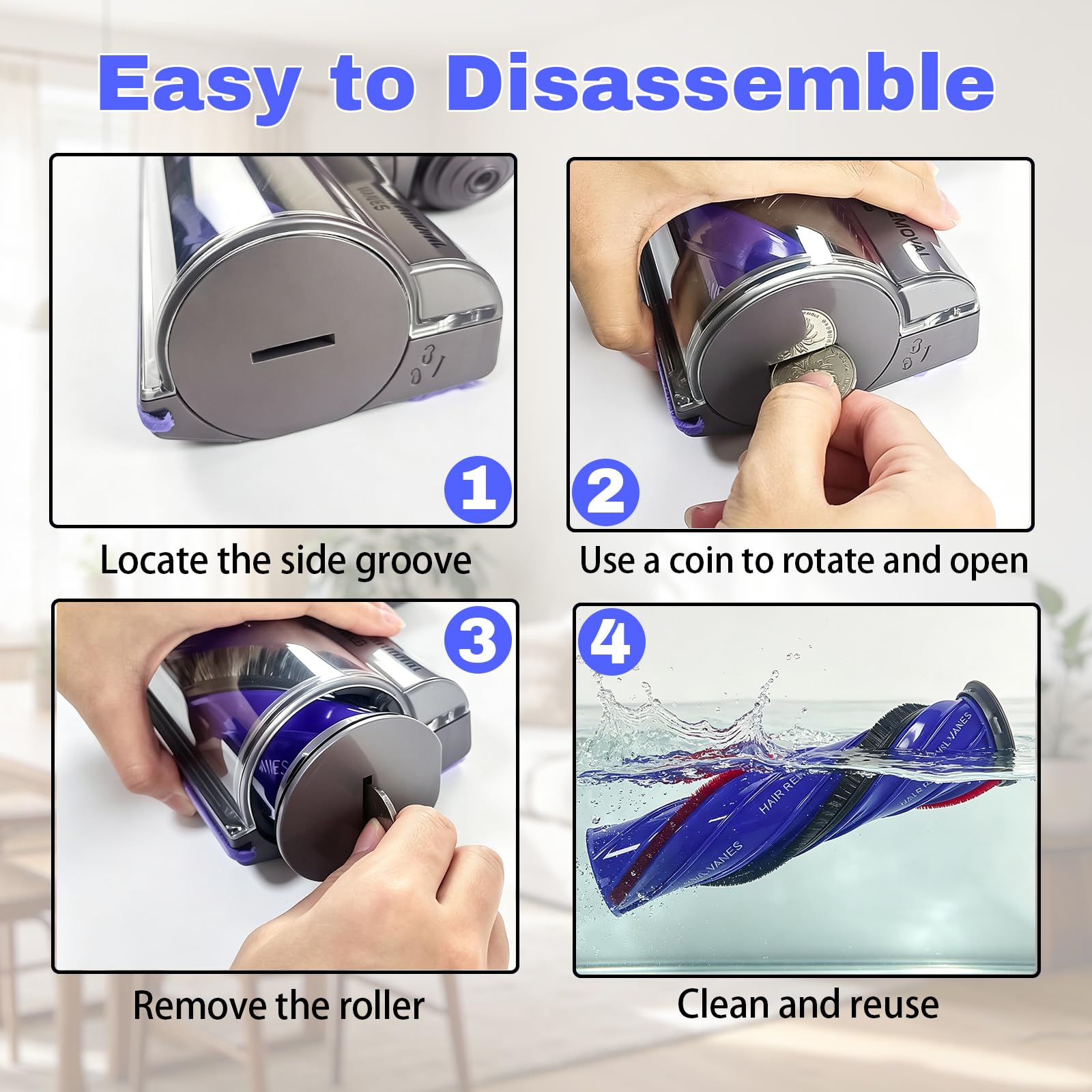 Antienredos Mejorado Cepillo para Dyson V7 V8 V10 V11 V15 Cabezal de Cepillo para Aspiradora con FuncióN de LiberacióN RáPida Adecuado para Suelos Duros y Alfombras