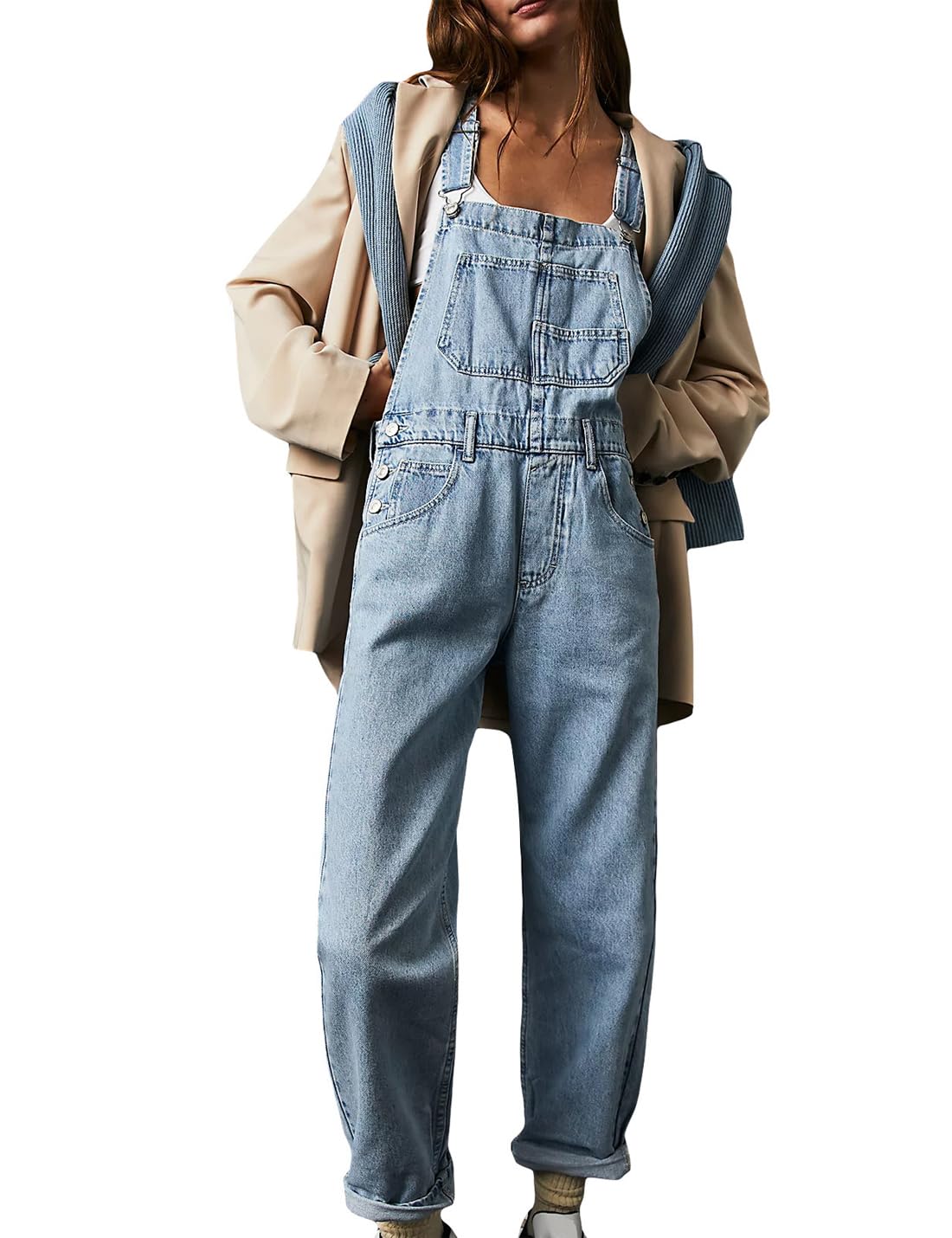 Salopette décontractée en denim pour femme - Bretelles réglables - Salopette baggy - Combinaison sarouel
